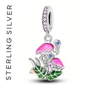 🌟 S925 Sterling Silver Parent Flamingo Dangle Charm